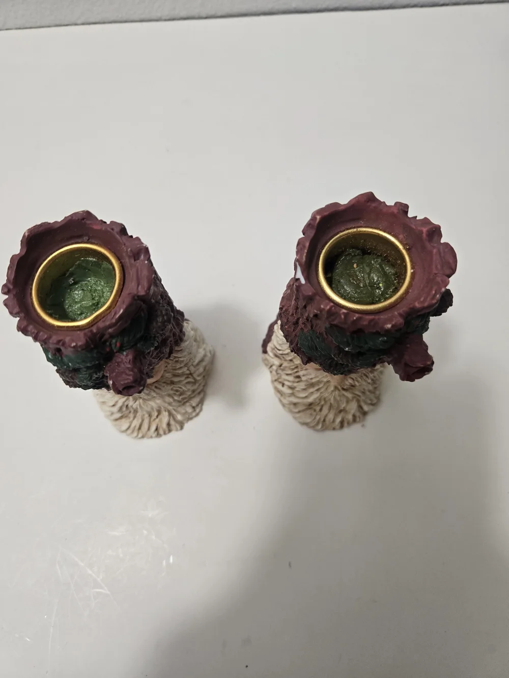 2- Vintage Woodland Santa Claus Resin Taper Candle Holders